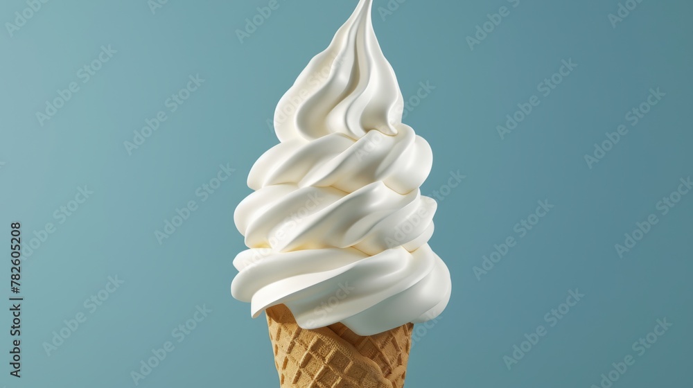 Poster a swirl of soft-serve ice cream in a waffle cone d style isolated flying objects memphis style d ren