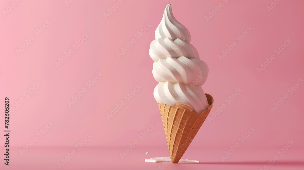 Poster a swirl of soft-serve ice cream in a waffle cone d style isolated flying objects memphis style d ren