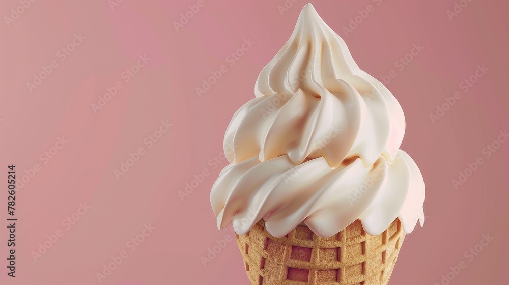 Poster a swirl of soft-serve ice cream in a waffle cone d style isolated flying objects memphis style d ren