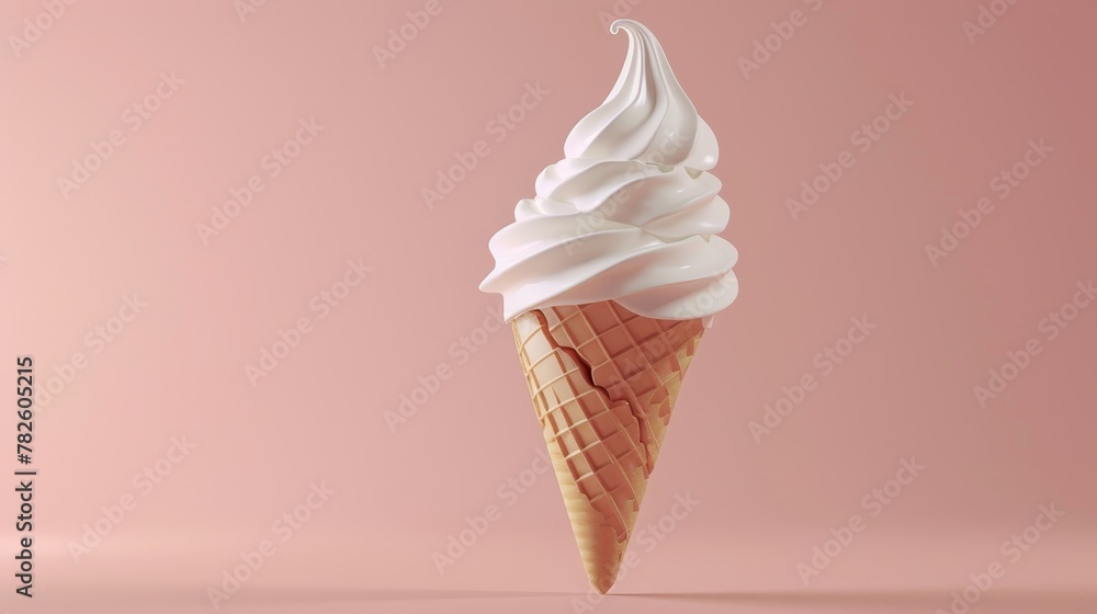 Poster a swirl of soft-serve ice cream in a waffle cone d style isolated flying objects memphis style d ren