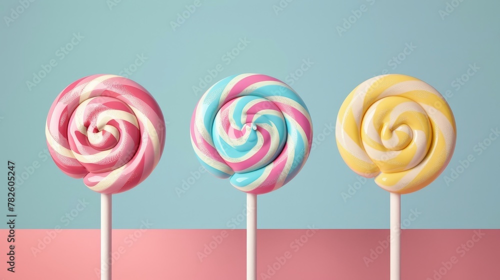Aufkleber a swirling lollipop in various colors d style isolated flying objects memphis style d render ai gene