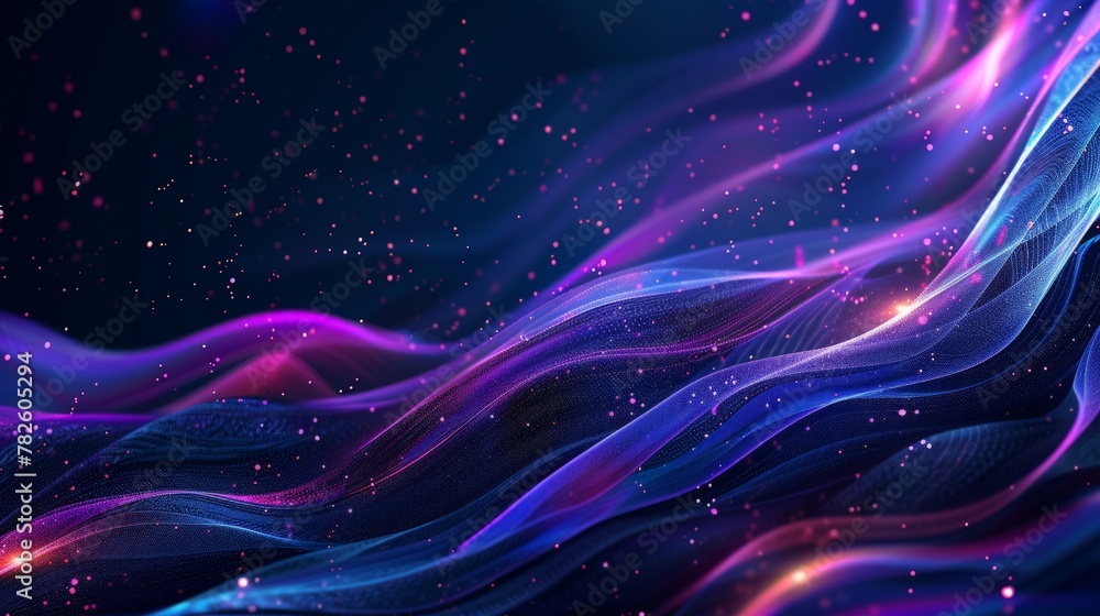 Poster dark abstract background with glowing wave. shiny moving lines design element. modern purple blue gr