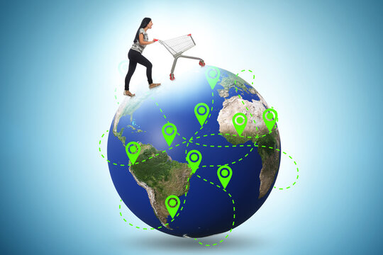 Concept of global shopping with globe and shopper