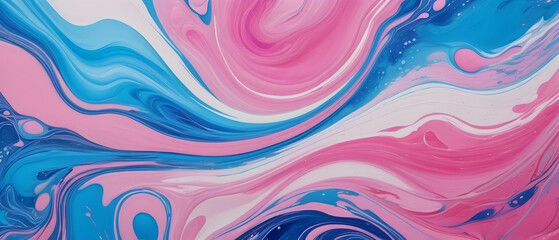 Artistic abstract background. Acrylic blue and pink pour painting with fluid patterns in vibrant shades - obrazy, fototapety, plakaty