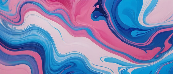 Artistic abstract background. Acrylic blue and pink pour painting with fluid patterns in vibrant shades