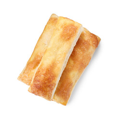 Delicious fresh puff pastries isolated on white, top view