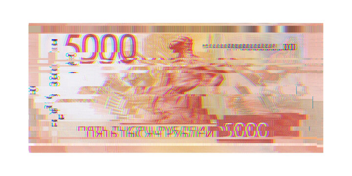 Glitch new Russian 5000 Rubles Banknotes.Russian money with glitch effect