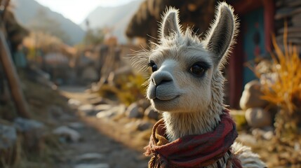 Obraz premium Llama (Alpaca) in Andes,Mountains. Created with Generative AI.