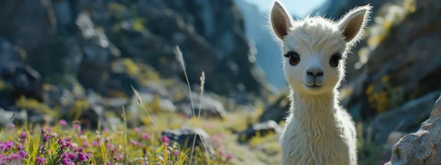 Foto auf Alu-Dibond Llama (Alpaca) in Andes,Mountains. Created with Generative AI. © lchumpitaz