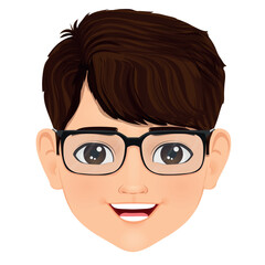 smiling boy head with glasses