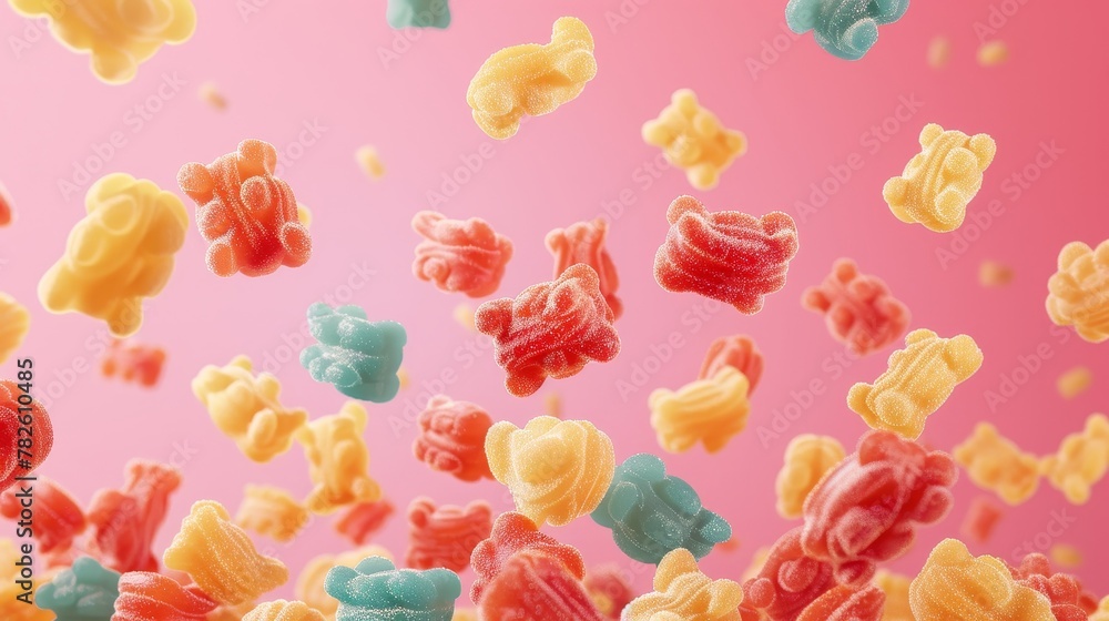 Aufkleber a vibrant display of gummy bears d style isolated flying objects memphis style d render ai generated