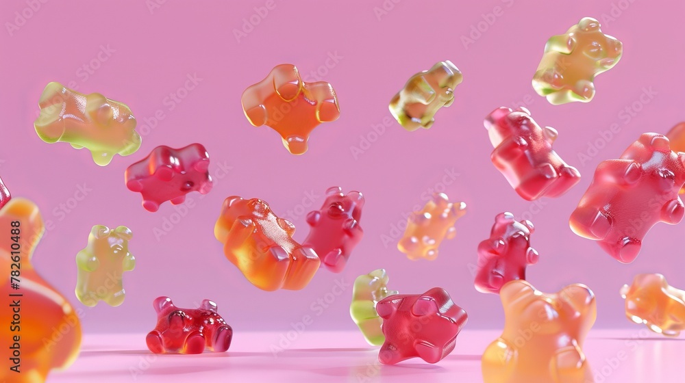 Aufkleber a vibrant display of gummy bears d style isolated flying objects memphis style d render ai generated
