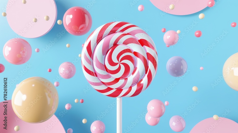 Aufkleber a whimsical lollipop in a memphis style d style isolated flying objects memphis style d render ai ge
