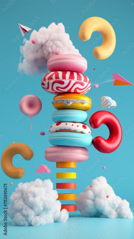 Fototapete abstract renderings with a touch of nostalgia d style isolated flying objects memphis style d render