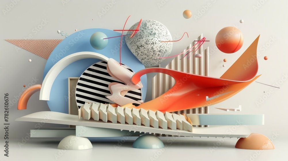 Poster abstract renderings with a touch of playfulness d style isolated flying objects memphis style d rend