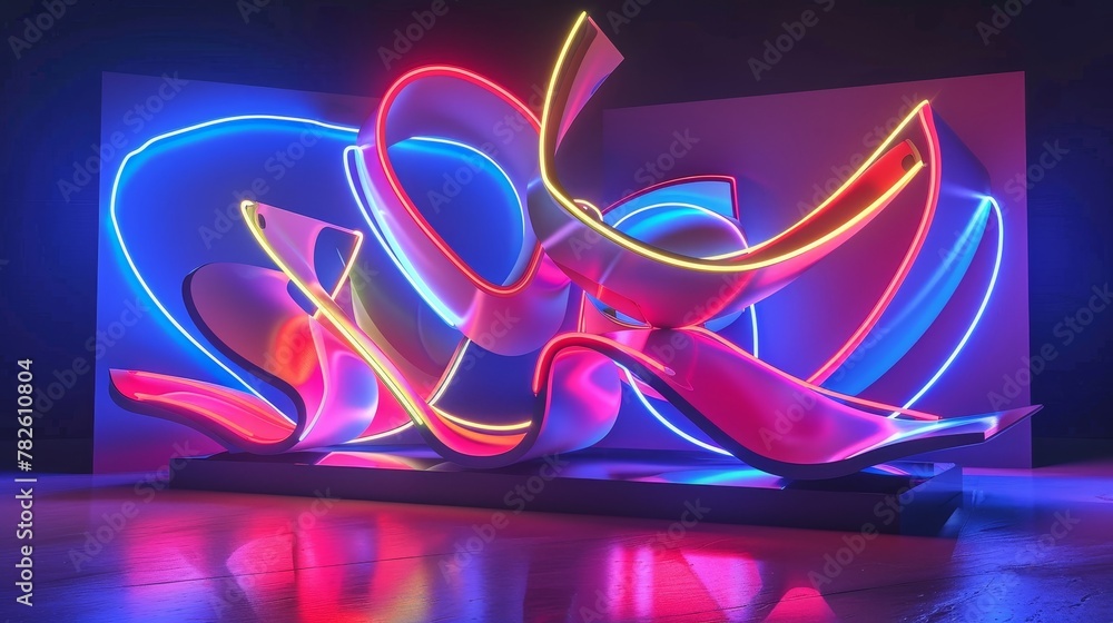 Aufkleber abstract forms illuminated by neon light d style isolated flying objects memphis style d render ai g
