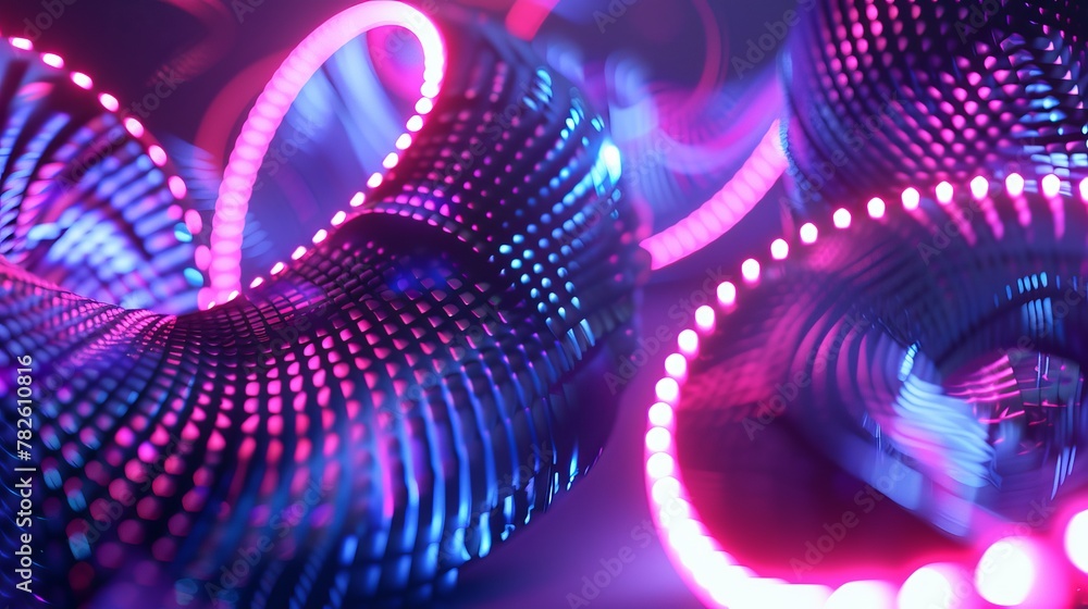 Poster abstract forms intertwining in a neon-lit digital realm d style isolated flying objects memphis styl