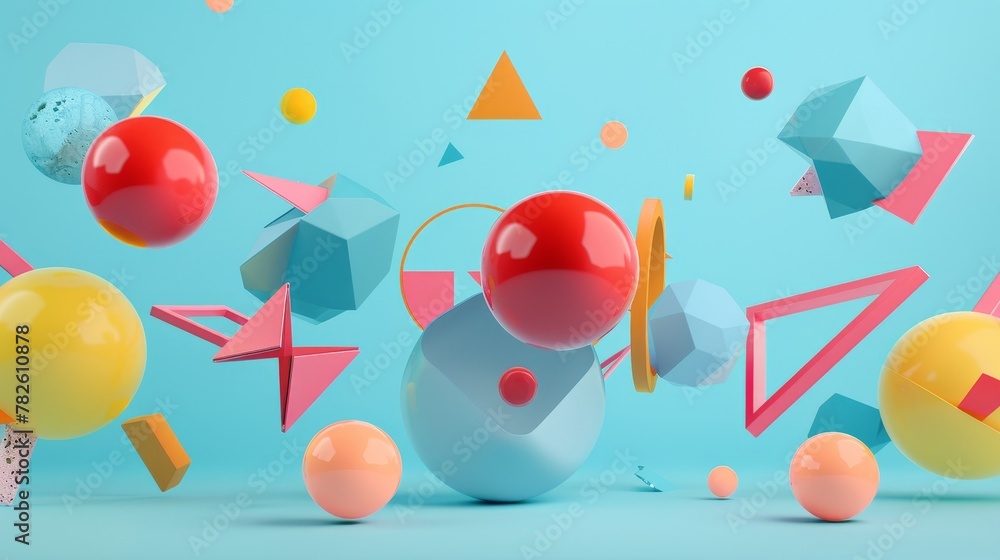 Poster abstract geometric forms suspended in midair d style isolated flying objects memphis style d render 
