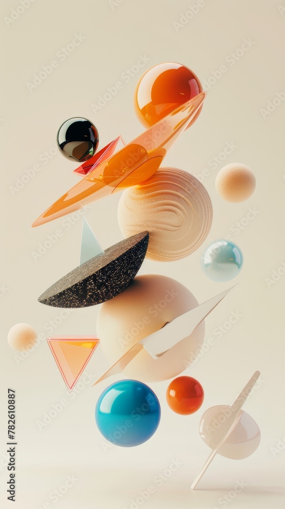 Poster abstract geometric forms suspended in midair d style isolated flying objects memphis style d render 