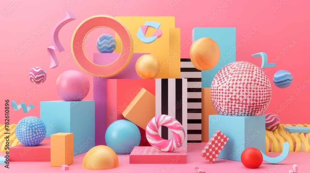 Aufkleber abstract geometric patterns and shapes d style isolated flying objects memphis style d render ai gen