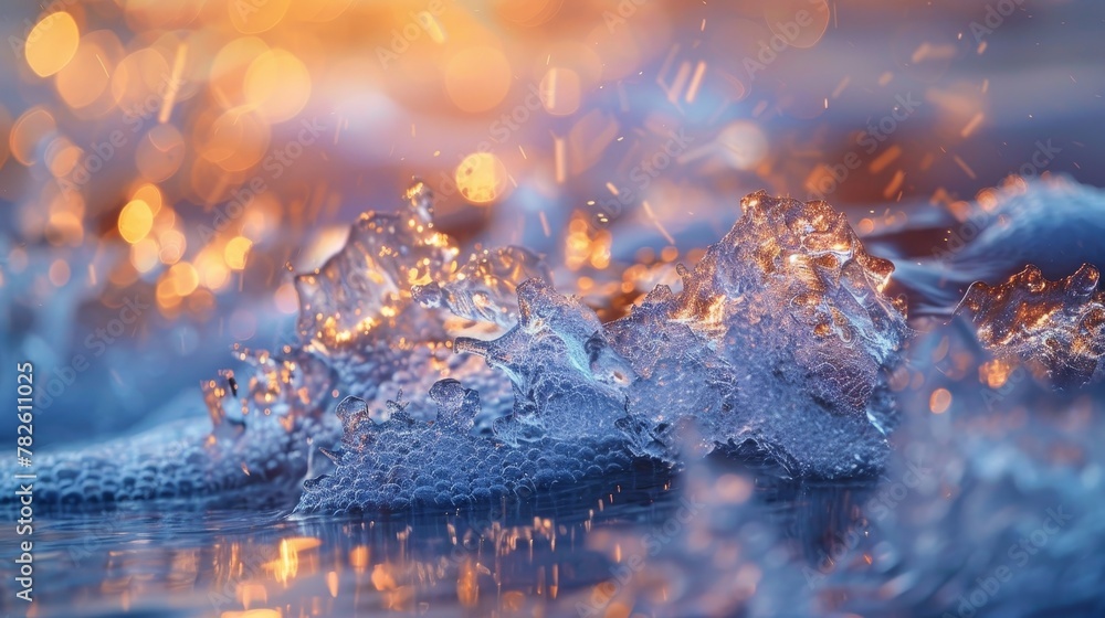 Poster abstract ice structures gleaming in the light surrounded by shimmering water ai generated illustrati