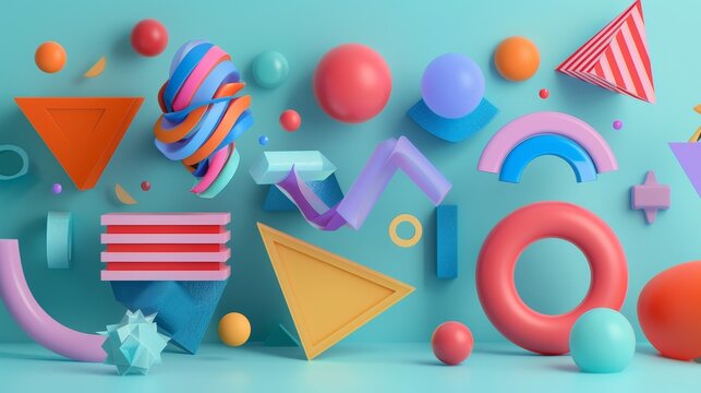 Abstract shapes and patterns in a digital playground d style isolated flying objects memphis style d render   AI generated illustration