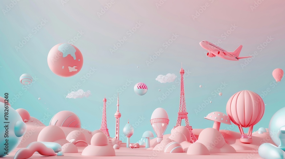 Aufkleber abstract travel motifs floating in an ethereal world d style isolated flying objects memphis style d