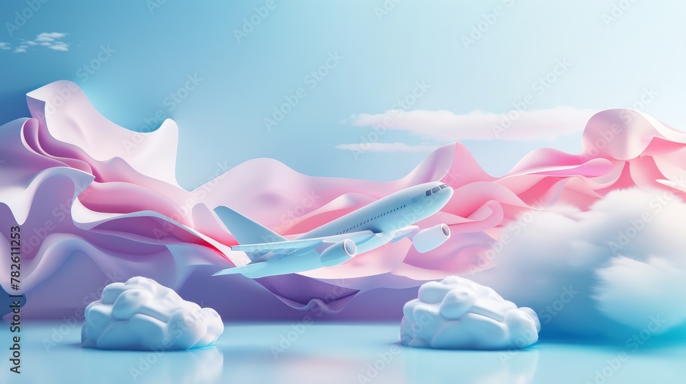 Poster abstract travel motifs floating in an ethereal world d style isolated flying objects memphis style d