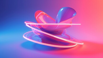 Abstract shapes pulsating with neon energy d style isolated flying objects memphis style d render   AI generated illustration