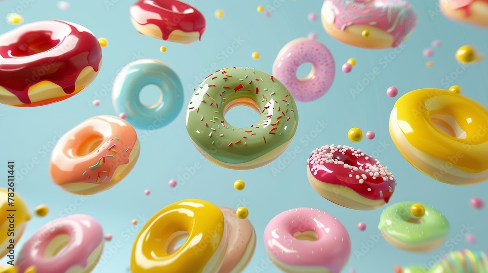 Aufkleber an array of colorful donuts in a style d style isolated flying objects memphis style d render ai gen