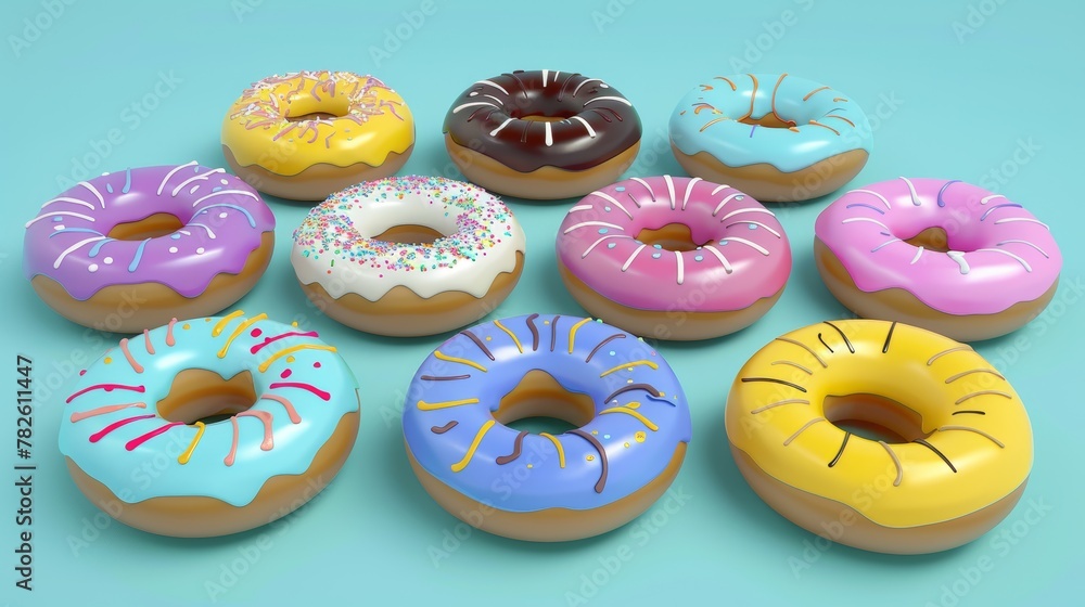 Aufkleber an array of colorful donuts in a style d style isolated flying objects memphis style d render ai gen