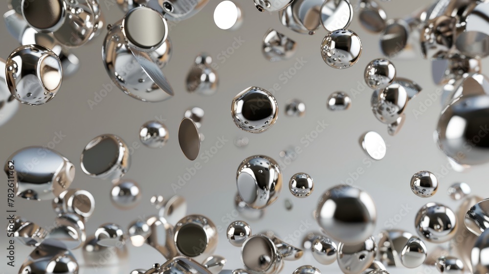 Poster an array of floating metallic objects ai generated illustration