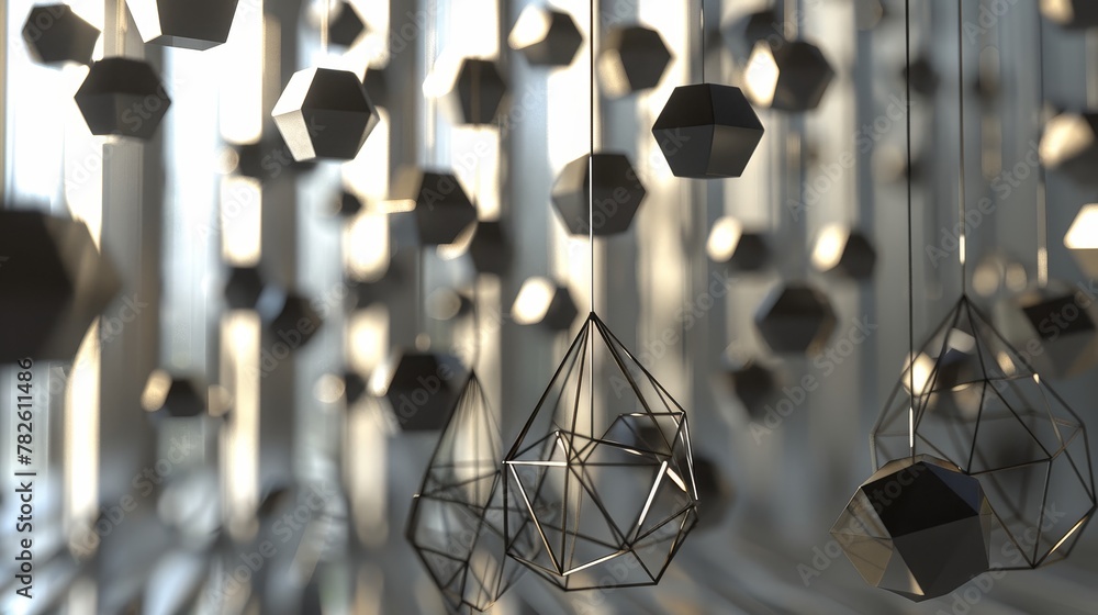 Poster an array of suspended polygons ai generated illustration