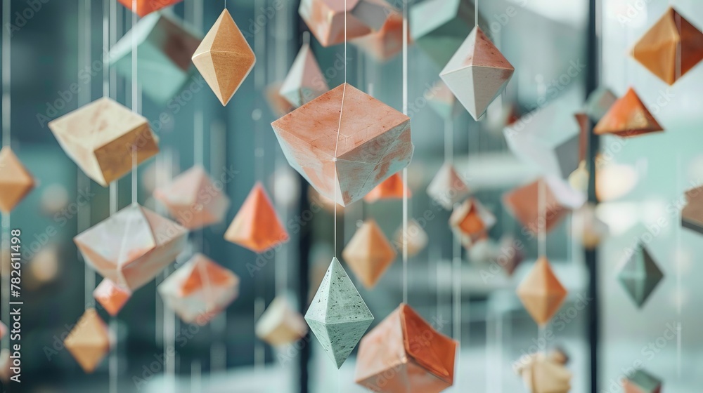 Poster an array of suspended polygons ai generated illustration