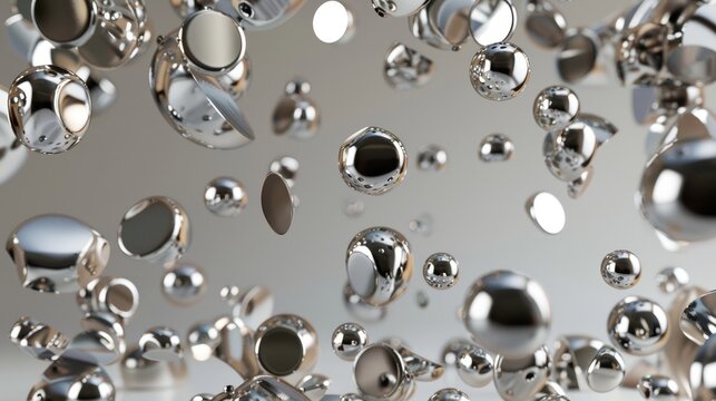 An array of floating metallic objects   AI generated illustration