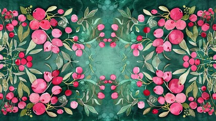 Artistic cranberry motif in shades of pink and green   AI generated illustration