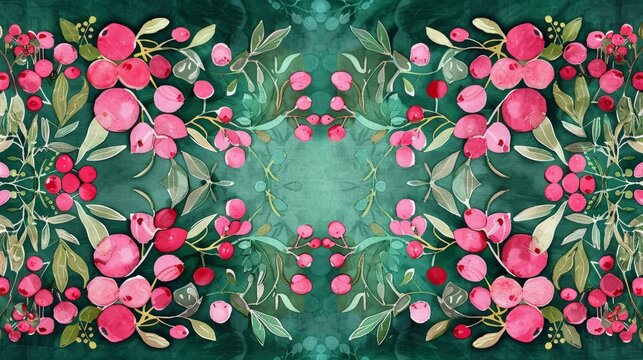 Artistic cranberry motif in shades of pink and green   AI generated illustration