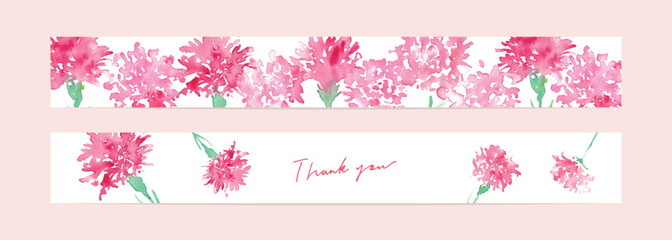 水彩画。水彩タッチのカーネーションベクターイラスト。母の日のメッセージカードテンプレート。Watercolor painting. Carnation vector illustration with watercolor touch. Mother's day message card template.
