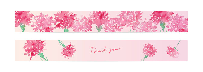 水彩画。水彩タッチのカーネーションベクターイラスト。母の日のメッセージカードテンプレート。Watercolor painting. Carnation vector illustration with watercolor touch. Mother's day message card template.