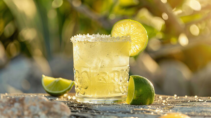 Refreshing classic margarita cocktail on a sunny day
