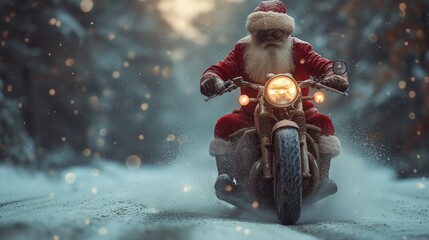Santa Claus on a motorcycle. Created with Generative AI.