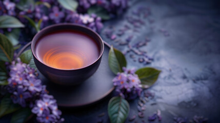 Obraz na płótnie Canvas Zen Tea on violet background. The Calming Brew.