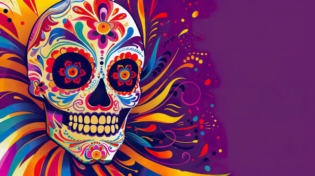 Sugar skull banner for Cinco de Mayo or Day of the Dead, floral design