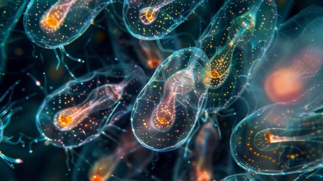 In a darkfield microscopy image euglenoids appear as shimmering translucent bodies showcasing their beauty and diversity.