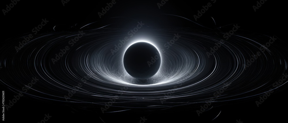 Poster a planet between abstract circles representing magnetic fields or dark energy