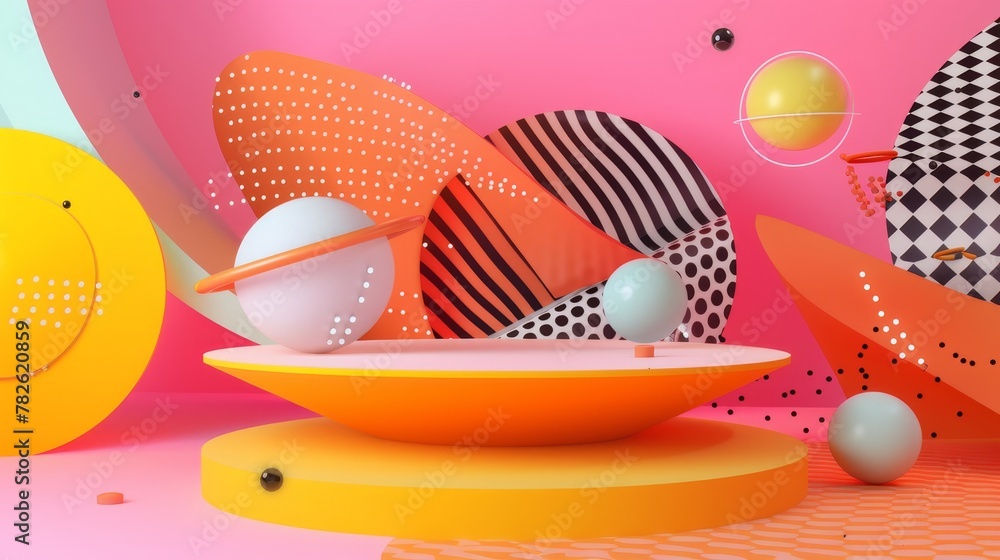 Poster bright and colorful 3d objects in a futuristic setting 3d style isolated flying objects memphis styl