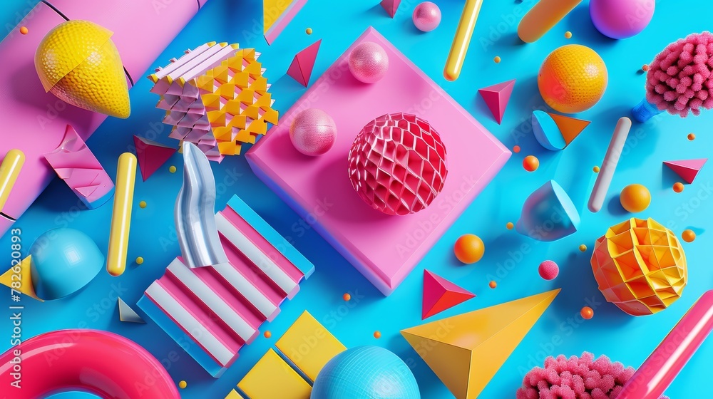 Poster bright and colorful 3d objects with a futuristic vibe 3d style isolated flying objects memphis style