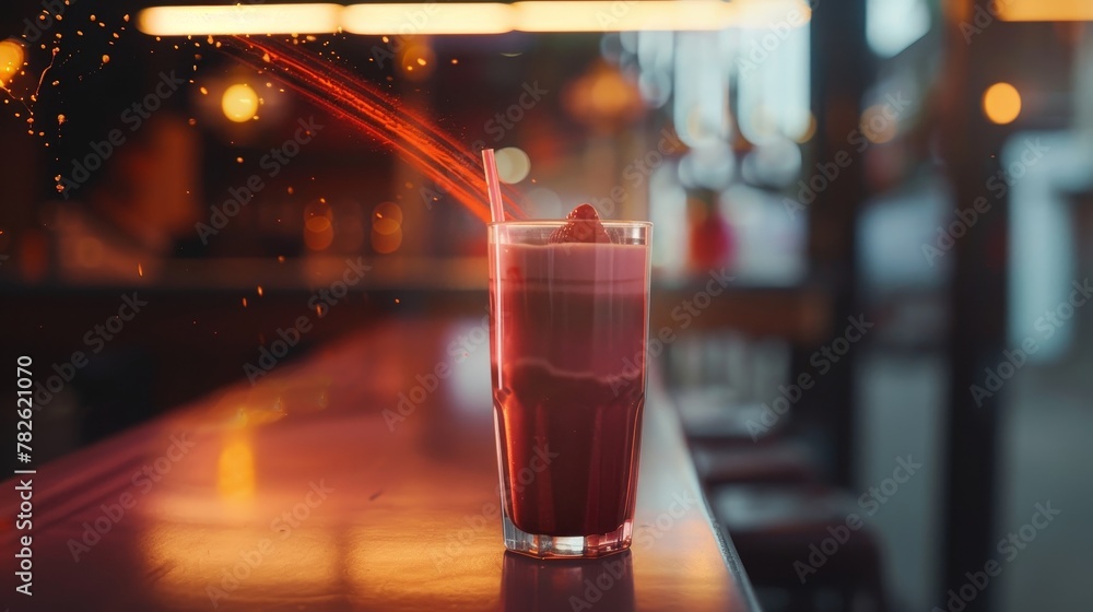 Poster capture the movement of a flying smoothie in mid-air with a blend of soft and harsh lighting ai gene