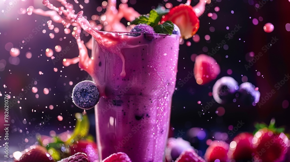 Poster capture the motion of a flying smoothie with a mix of directional and ambient light ai generated ill