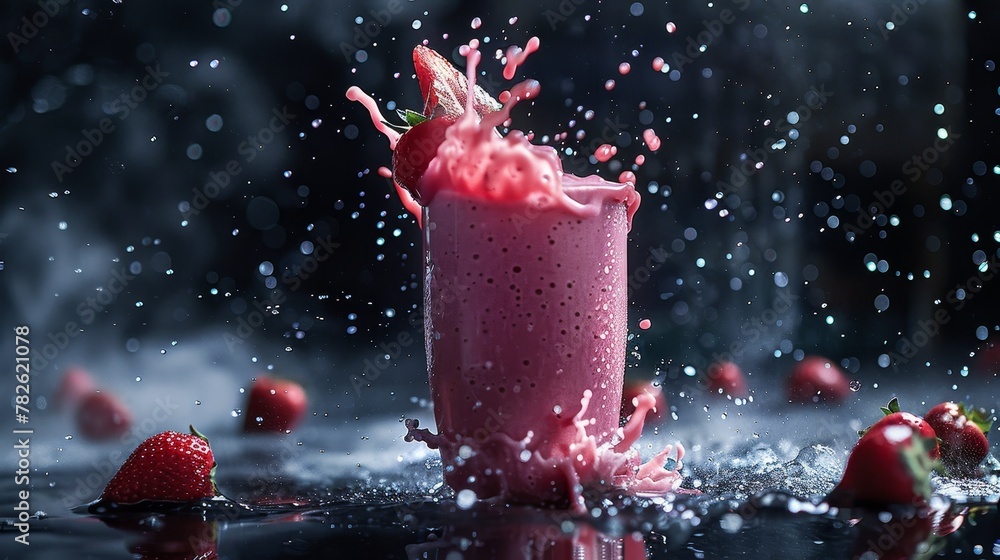 Poster capture the motion of a flying smoothie with a mix of directional and ambient light ai generated ill